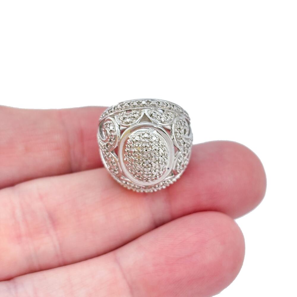 Vintage Sterling Silver 925 Diamond Chip Oval Ring Size 5